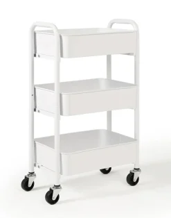 3-Tier Rolling Metal Storage Cart – Kitchen & Under Desk Organizer with Casters