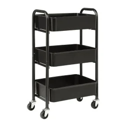 3-Tier Rolling Metal Storage Cart – Kitchen & Under Desk Organizer with Casters