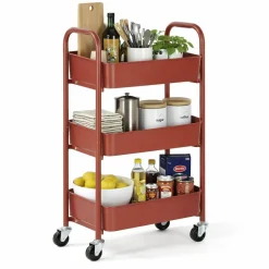 3-Tier Rolling Metal Storage Cart – Kitchen & Under Desk Organizer with Casters