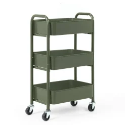 3-Tier Rolling Metal Storage Cart – Kitchen & Under Desk Organizer with Casters