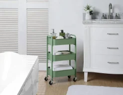 3-Tier Rolling Metal Storage Cart – Kitchen & Under Desk Organizer with Casters