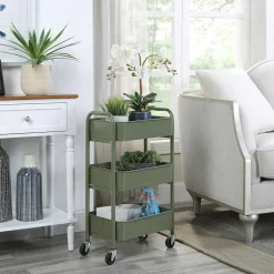 3-Tier Rolling Metal Storage Cart – Kitchen & Under Desk Organizer with Casters