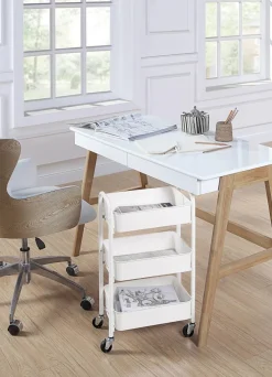 3-Tier Rolling Metal Storage Cart – Kitchen & Under Desk Organizer with Casters