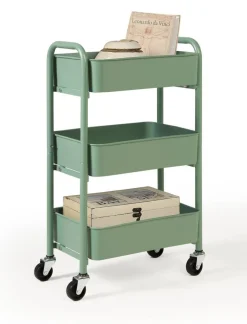 3-Tier Rolling Metal Storage Cart – Kitchen & Under Desk Organizer with Casters