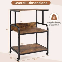 3-Tier Rolling Printer Stand with Adjustable Shelf, 21.5" Office Machine Cart with 4 Wheels, Metal Frame, Storage Rack for Printer, Paper & Office Supplies