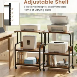3-Tier Rolling Printer Stand with Adjustable Shelf, 21.5" Office Machine Cart with 4 Wheels, Metal Frame, Storage Rack for Printer, Paper & Office Supplies