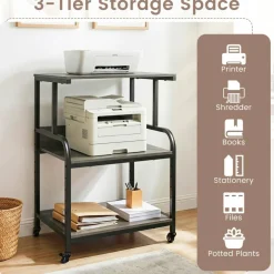 3-Tier Rolling Printer Stand with Adjustable Shelf, 21.5