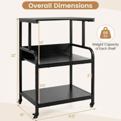 3-Tier Rolling Printer Stand with Adjustable Shelf, 21.5