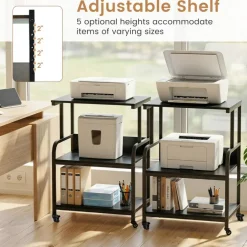 3-Tier Rolling Printer Stand with Adjustable Shelf, 21.5