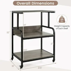 3-Tier Rolling Printer Stand with Adjustable Shelf, 21.5