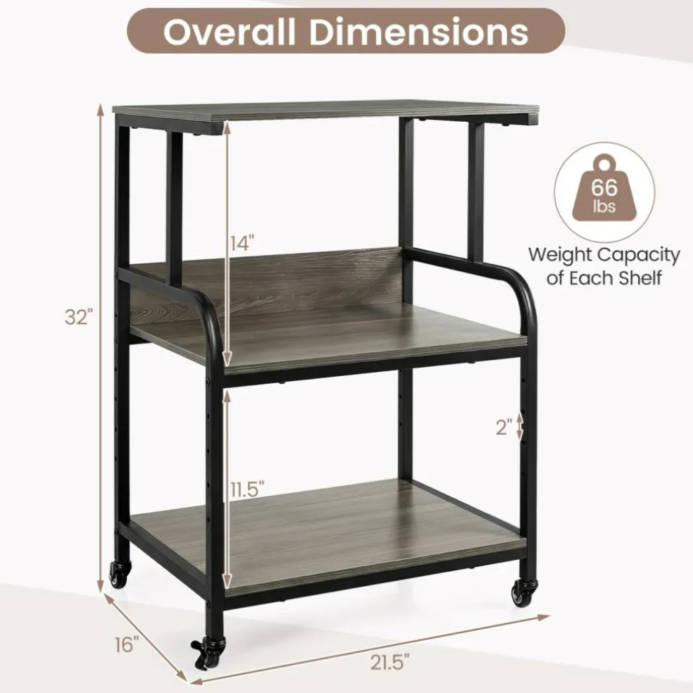 3-Tier Rolling Printer Stand with Adjustable Shelf, 21.5" Office Machine Cart with 4 Wheels, Metal Frame, Storage Rack for Printer, Paper & Office Supplies
