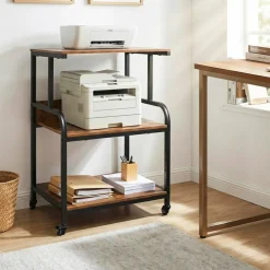 3-Tier Rolling Printer Stand with Adjustable Shelf, 21.5