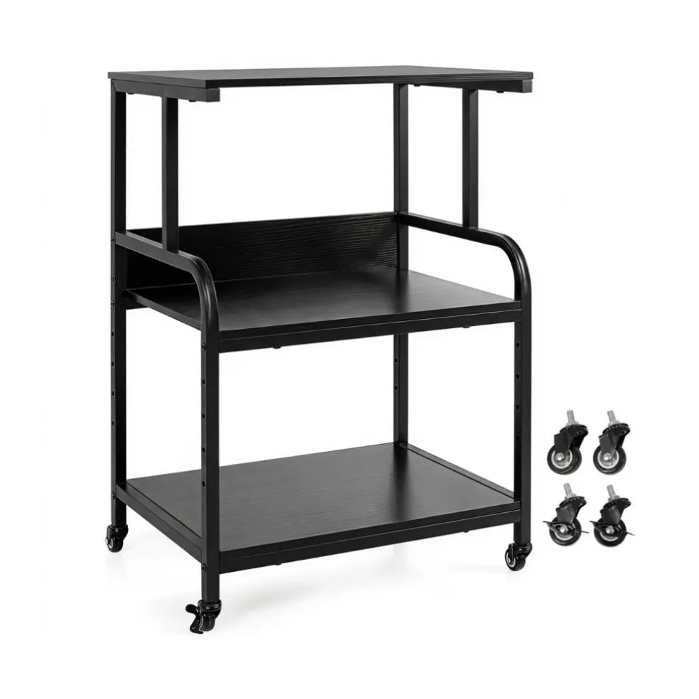 3-Tier Rolling Printer Stand with Adjustable Shelf, 21.5" Office Machine Cart with 4 Wheels, Metal Frame, Storage Rack for Printer, Paper & Office Supplies