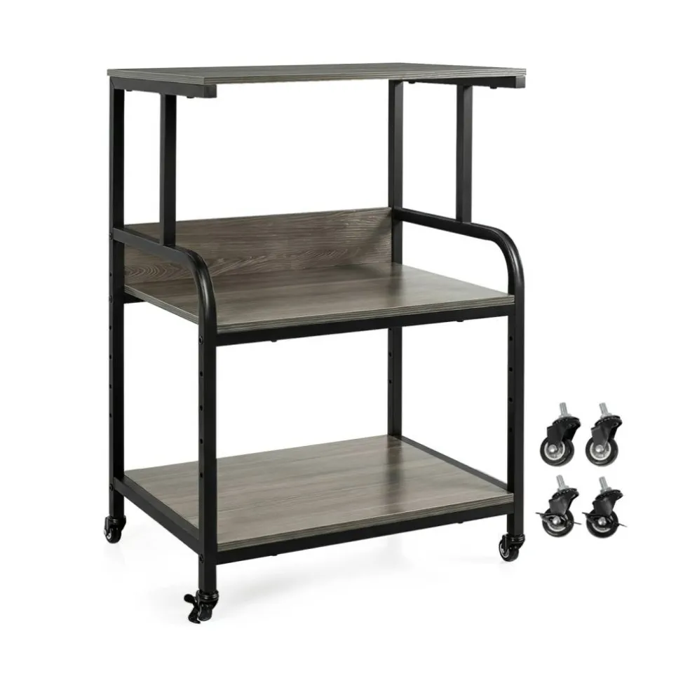 3-Tier Rolling Printer Stand with Adjustable Shelf, 21.5" Office Machine Cart with 4 Wheels, Metal Frame, Storage Rack for Printer, Paper & Office Supplies
