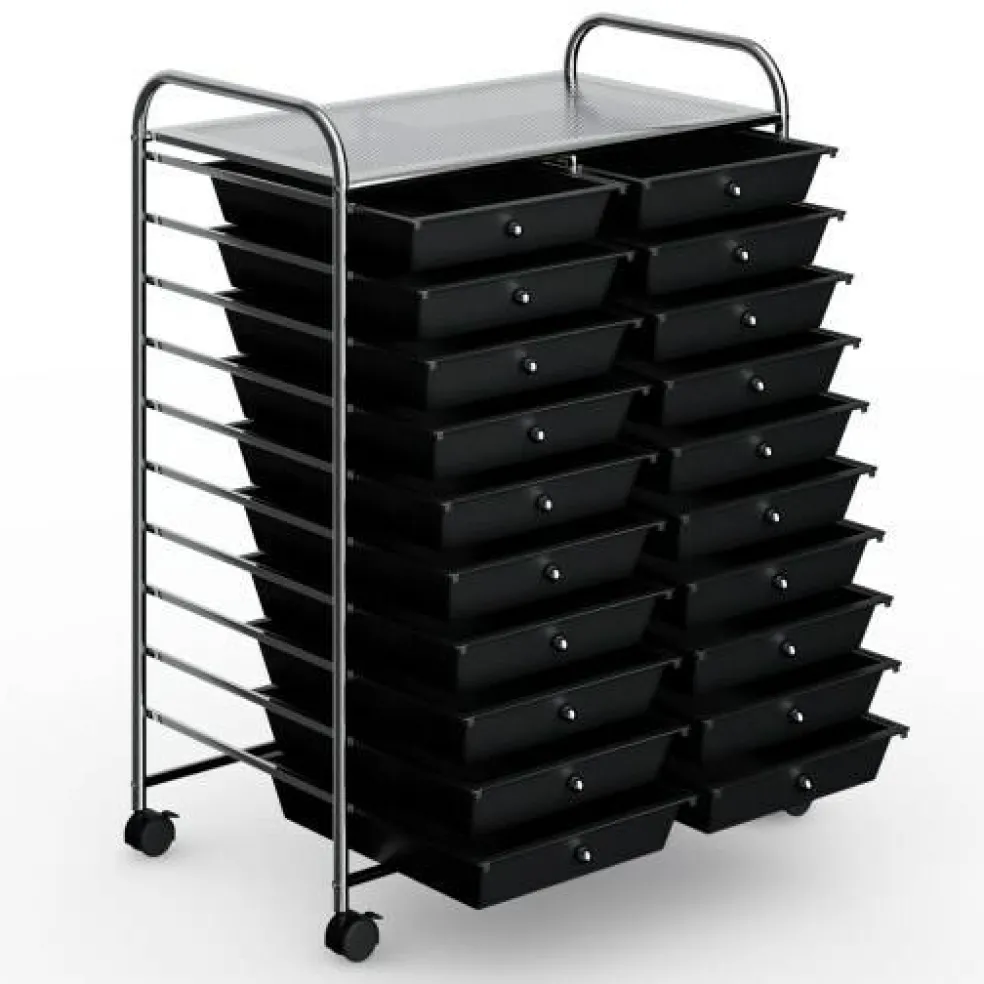 10-Tier Rolling Storage Cart with 20 Drawers, Mobile Organizer with Transparent Plastic Bins, Steel Frame, 4 Wheels