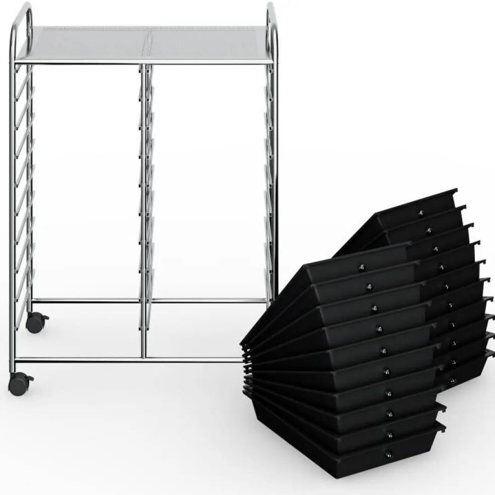 10-Tier Rolling Storage Cart with 20 Drawers, Mobile Organizer with Transparent Plastic Bins, Steel Frame, 4 Wheels