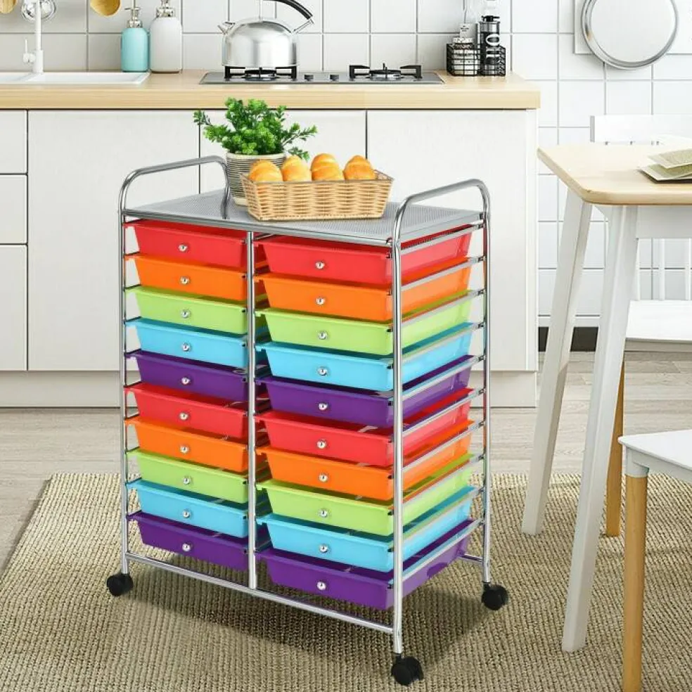 10-Tier Rolling Storage Cart with 20 Drawers, Mobile Organizer with Transparent Plastic Bins, Steel Frame, 4 Wheels
