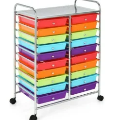 10-Tier Rolling Storage Cart with 20 Drawers, Mobile Organizer with Transparent Plastic Bins, Steel Frame, 4 Wheels