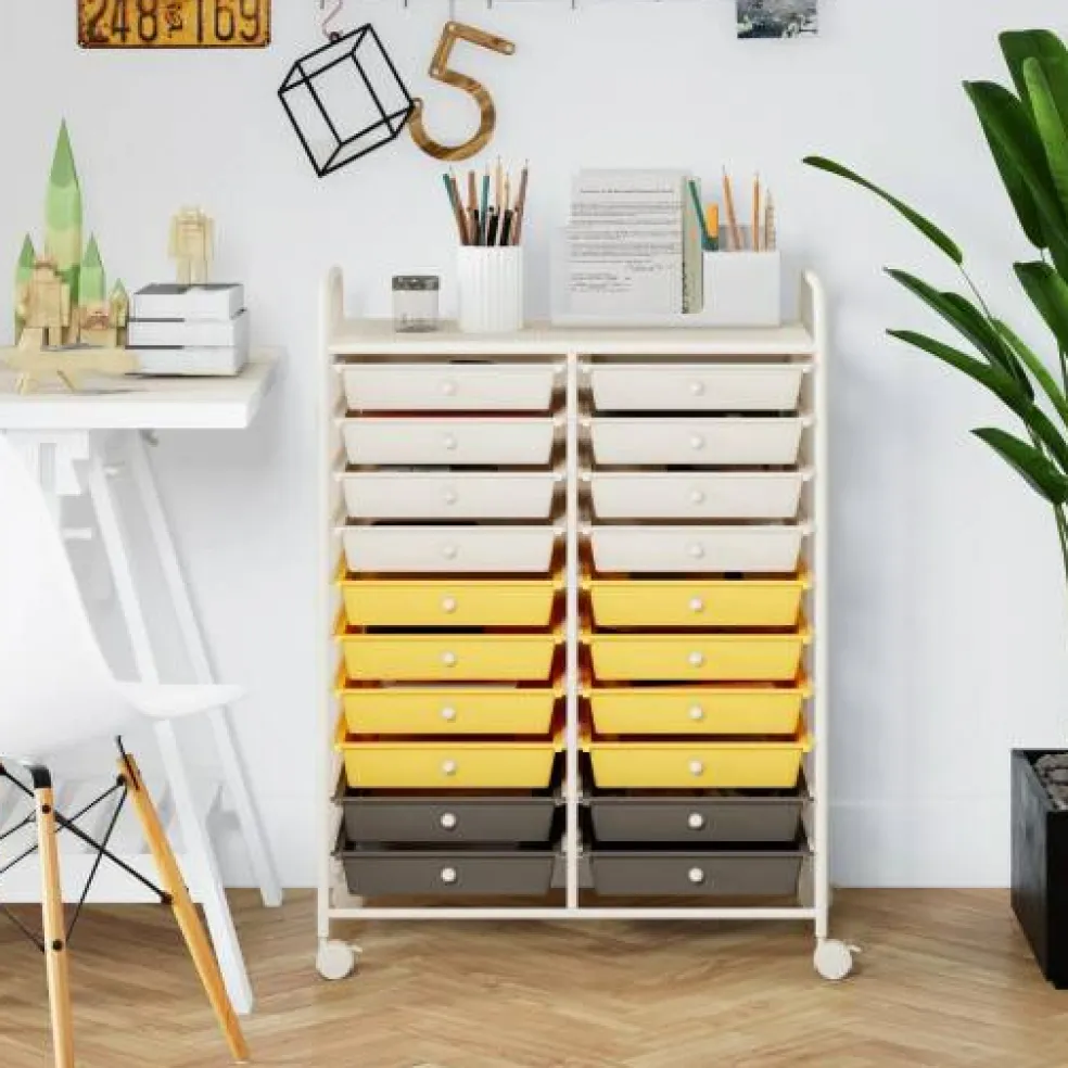 10-Tier Rolling Storage Cart with 20 Drawers, Mobile Organizer with Transparent Plastic Bins, Steel Frame, 4 Wheels