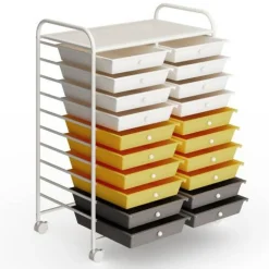 10-Tier Rolling Storage Cart with 20 Drawers, Mobile Organizer with Transparent Plastic Bins, Steel Frame, 4 Wheels