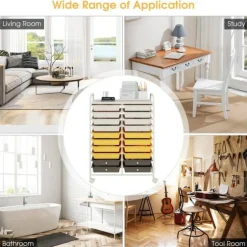 10-Tier Rolling Storage Cart with 20 Drawers, Mobile Organizer with Transparent Plastic Bins, Steel Frame, 4 Wheels