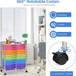 10-Tier Rolling Storage Cart with 20 Drawers, Mobile Organizer with Transparent Plastic Bins, Steel Frame, 4 Wheels