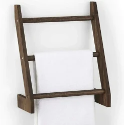 3-Tier Rustic Wood Farmhouse Wall Hanging Ladder Towel Rack