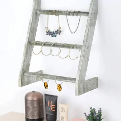3-Tier Rustic Wood Farmhouse Wall Hanging Ladder Towel Rack