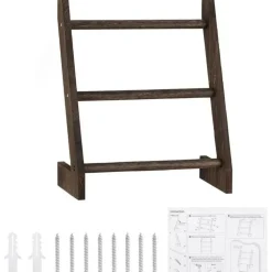 3-Tier Rustic Wood Farmhouse Wall Hanging Ladder Towel Rack