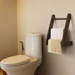 3-Tier Rustic Wood Farmhouse Wall Hanging Ladder Towel Rack