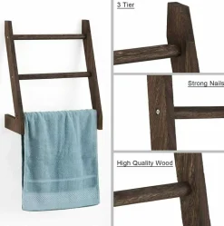 3-Tier Rustic Wood Farmhouse Wall Hanging Ladder Towel Rack