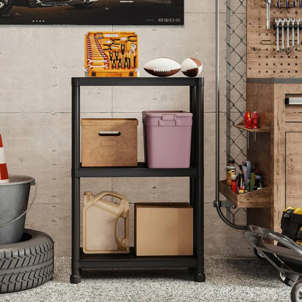 3 Tier Storage Shelving Unit Heavy Duty PP Utility Shelf Organizer for Garage Pantry Kitchen Laundry, 300 lbs Capacity