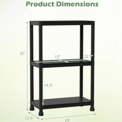 3 Tier Storage Shelving Unit Heavy Duty PP Utility Shelf Organizer for Garage Pantry Kitchen Laundry, 300 lbs Capacity