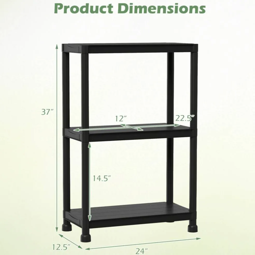 3 Tier Storage Shelving Unit Heavy Duty PP Utility Shelf Organizer for Garage Pantry Kitchen Laundry, 300 lbs Capacity