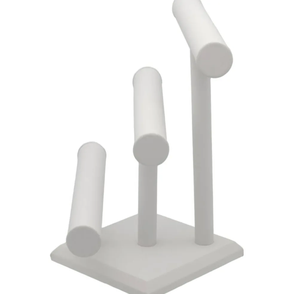 3 Tier White Leather T-Bar Bracelet & Necklace Jewelry Display Stands