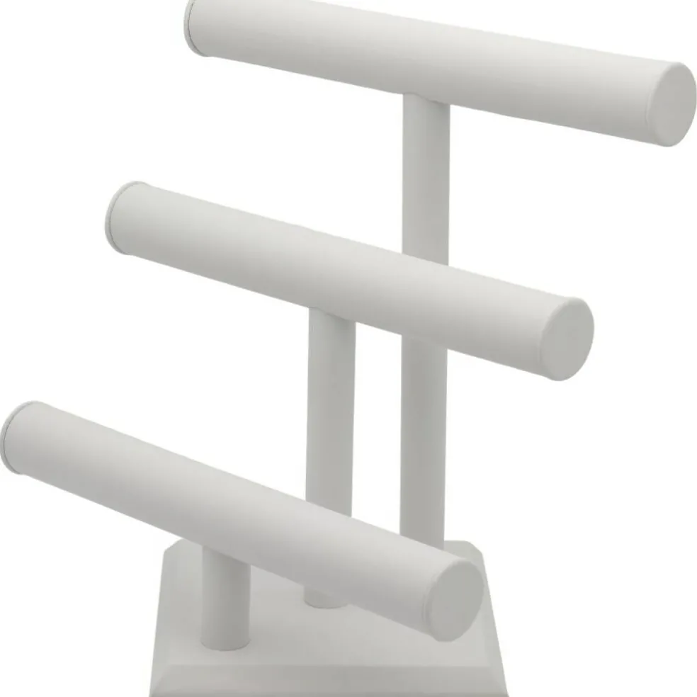 3 Tier White Leather T-Bar Bracelet & Necklace Jewelry Display Stands