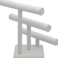 3 Tier White Leather T-Bar Bracelet & Necklace Jewelry Display Stands