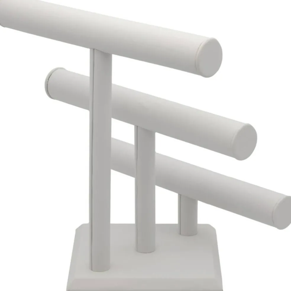 3 Tier White Leather T-Bar Bracelet & Necklace Jewelry Display Stands
