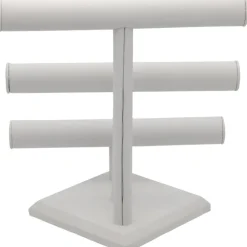 3 Tier White Leather T-Bar Bracelet & Necklace Jewelry Display Stands
