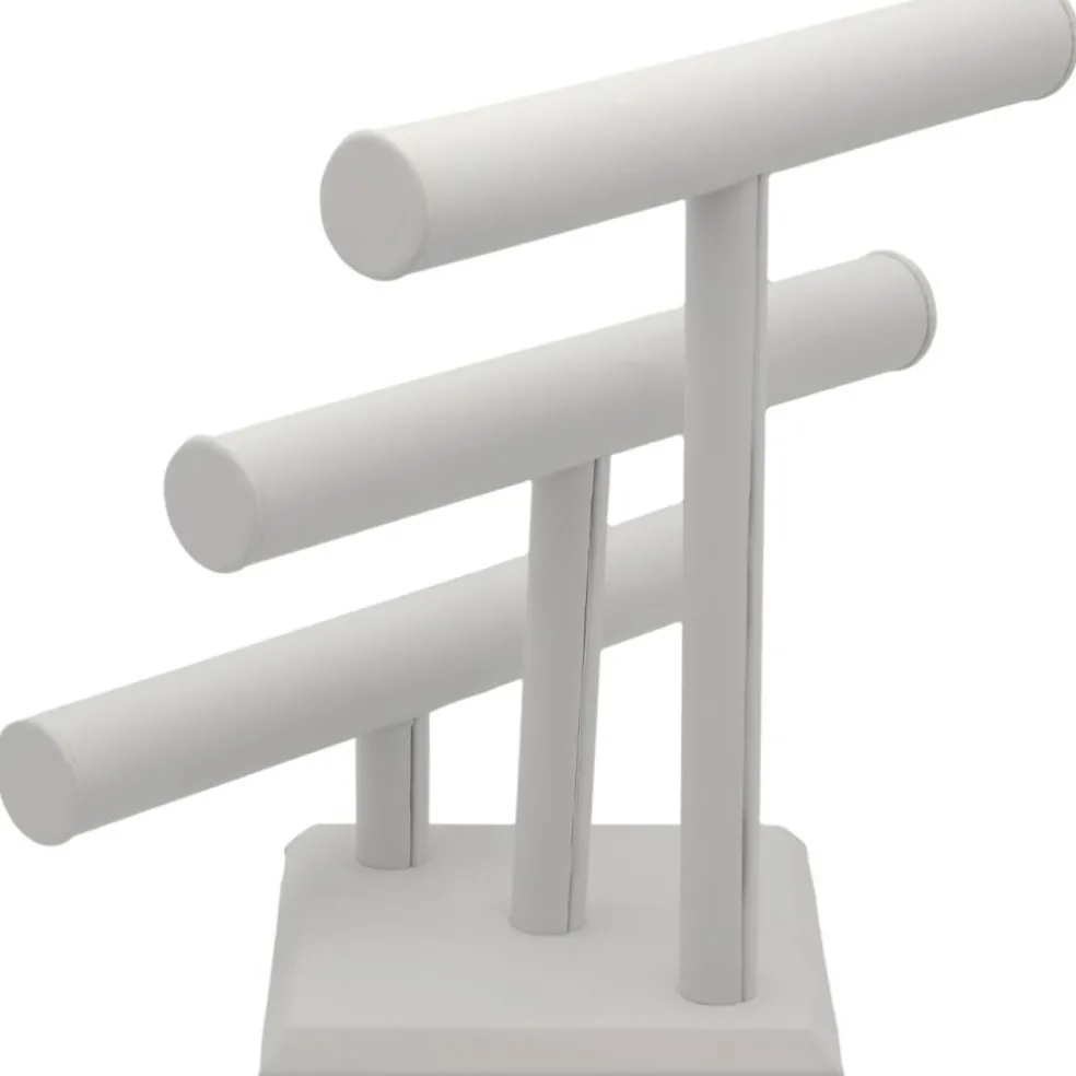 3 Tier White Leather T-Bar Bracelet & Necklace Jewelry Display Stands