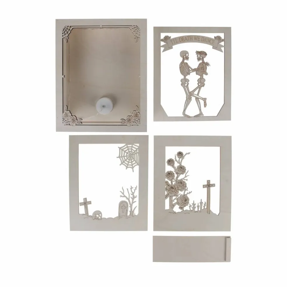 8.75" Til Death We Dance Skeleton Shadow Box DIY LED Wood Décor by Make Market®