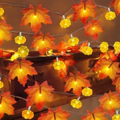 Timer - 2 Pack Fall Decor Fall Garland with Pumpkin Lights Battery Operated