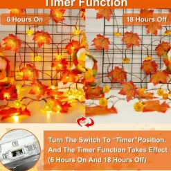 Timer - 2 Pack Fall Decor Fall Garland with Pumpkin Lights Battery Operated