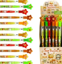 TINYMILLS Autumn Woodland Animals Fall Theme Stackable Pencils, 24 Pack, Stackable with Pre-Sharpened Leads, Star Top Erasers Party Favors