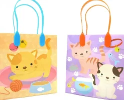 TINYMILLS Cats and Kittens Party Favor Bags Cat and Kitten Goody Bags with Handles for Cat and Kitten Theme Birthday Party Pack of 12