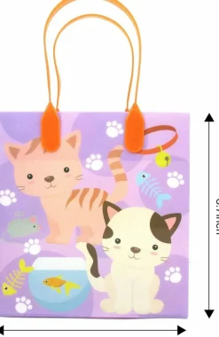 TINYMILLS Cats and Kittens Party Favor Bags Cat and Kitten Goody Bags with Handles for Cat and Kitten Theme Birthday Party Pack of 12