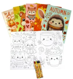 TINYMILLS Cozy Autumn Fall Animals Coloring Book Set for Kids Party Favors with 12 Coloring Books and 48 Crayons Party Supplies Favor Bag Filler