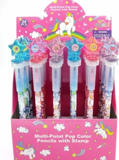 TINYMILLS 24 Pcs Unicorn Rainbow 2 in 1 Stacking Crayons with Stamp Topper