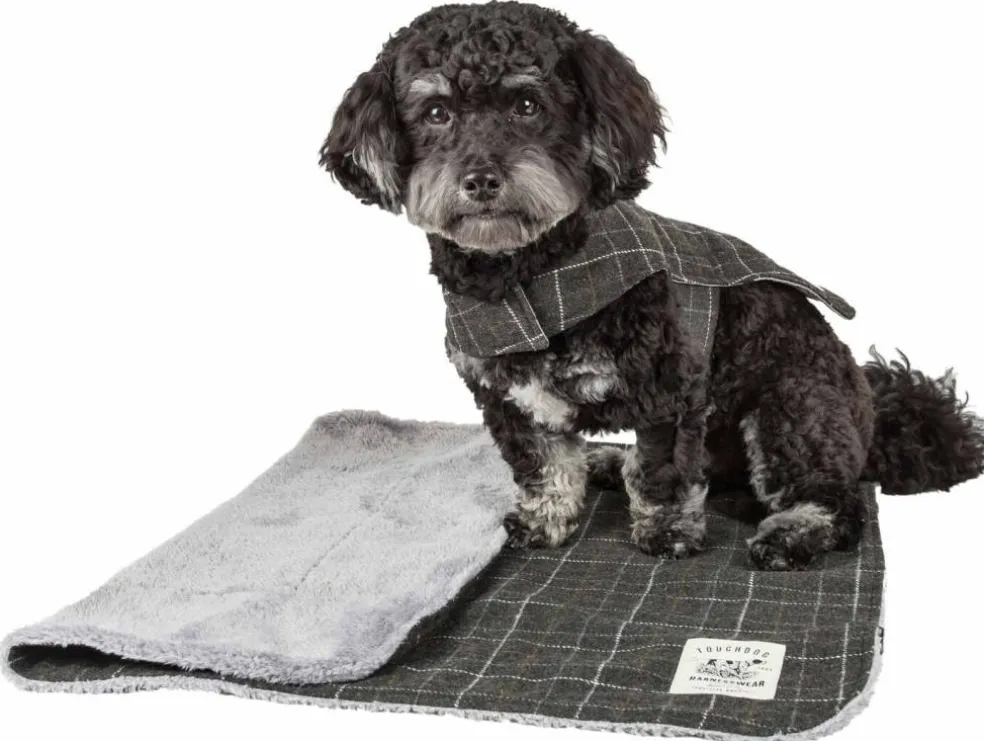 Touchdog 2-In-1 Windowpane Plaided Dog Jacket With Matching Reversible Dog Mat