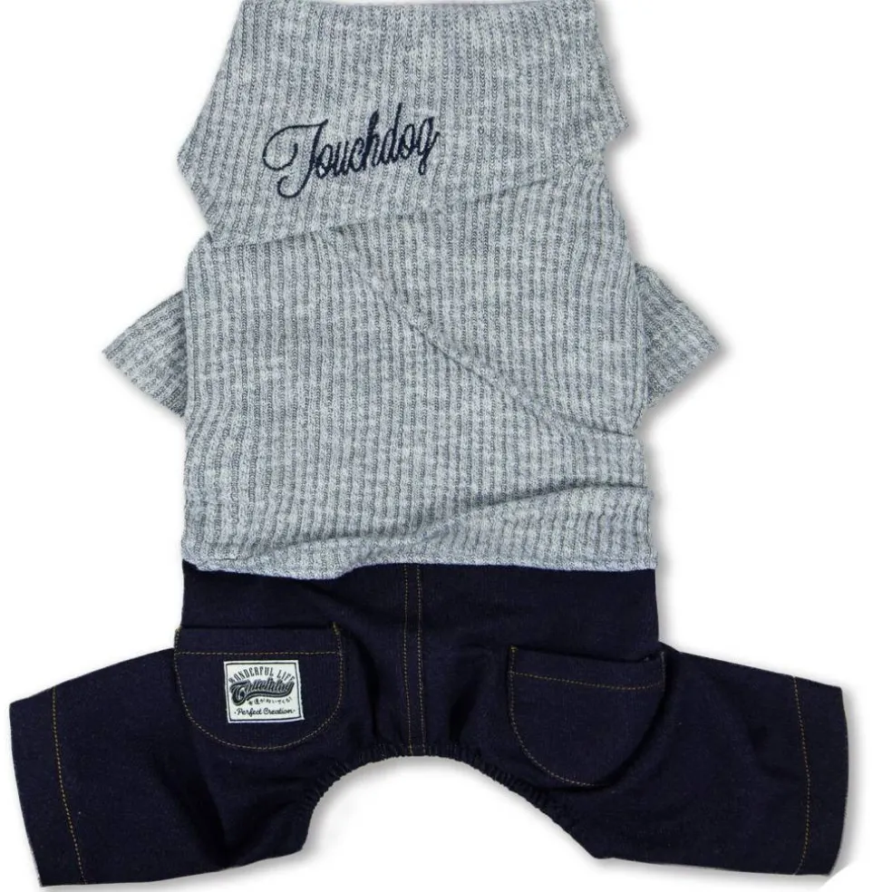 Touchdog - Small - Grey - Vogue Neck-Wrap Sweater and Denim Pant Outfit - 1 Piece
